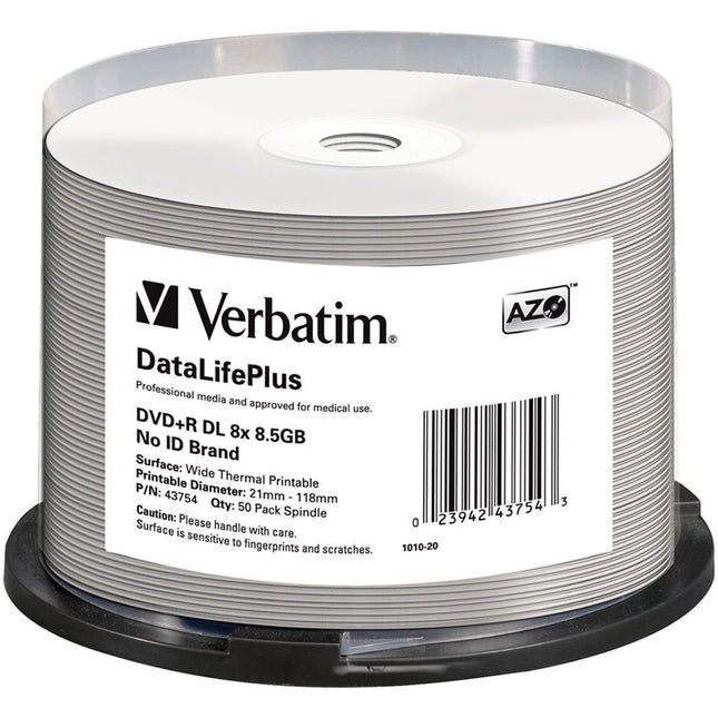 Verbatim DVD+R DL Discos Grabables 8.5 GB 6x Grabación Pack 50 Thermal Printable