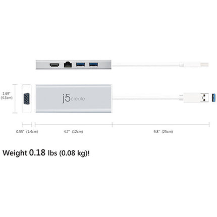 j5create USB 3.1 Gen 1 Mini Dock estación de acoplamiento con VGA HDMI Ethernet y 2 puertos USB 3.1 Gen 1