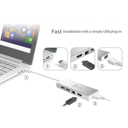 j5create USB 3.1 Gen 1 Mini Dock estación de acoplamiento con VGA HDMI Ethernet y 2 puertos USB 3.1 Gen 1