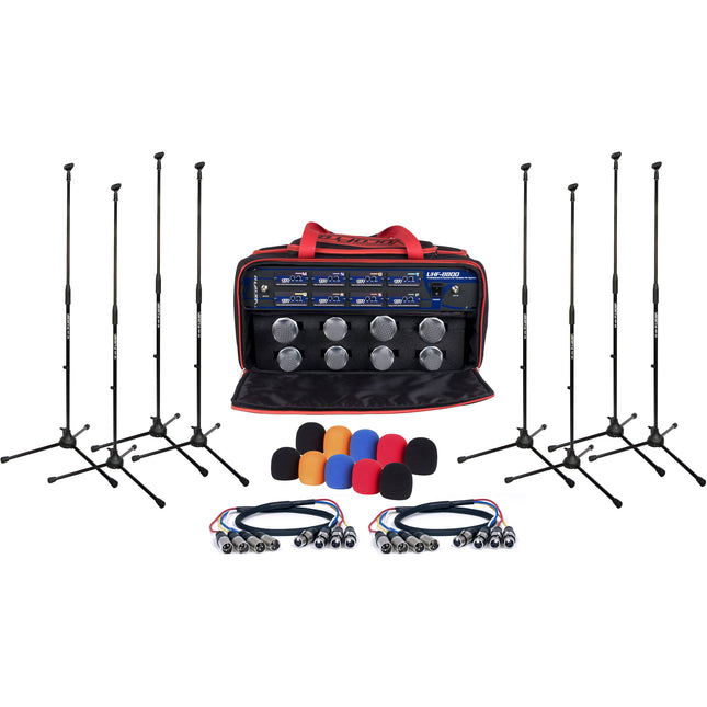 VocoPro UHF-8800-XL Sistema de Micrófono Inalámbrico UHF 8 Canales 900 MHz con Estuches y Soportes