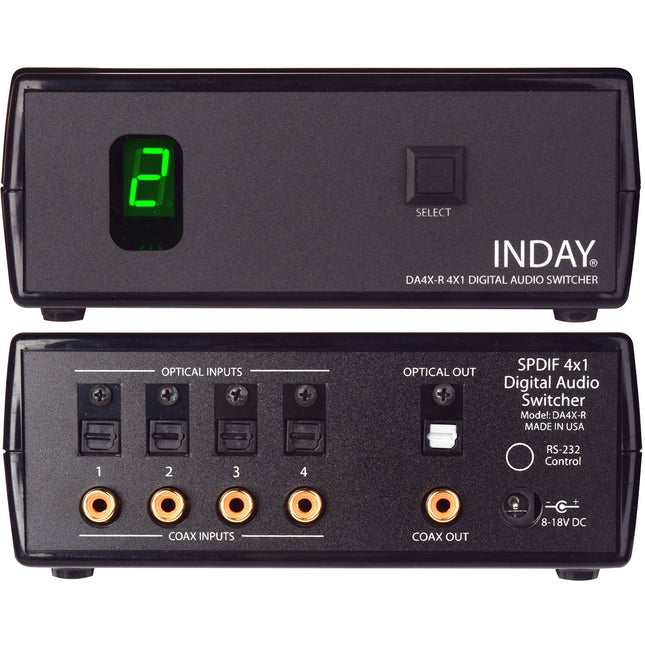 Inday DA4X-R SPDIF con 4 Entradas Ópticas y RCA Control Remoto