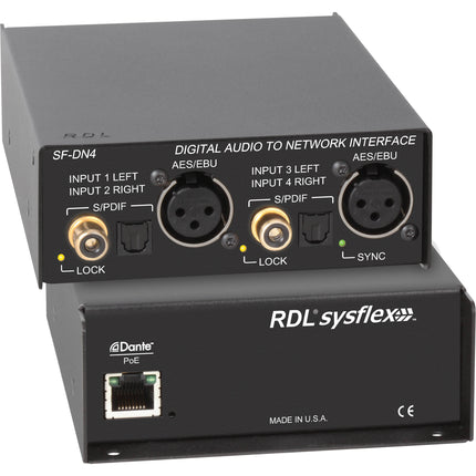 RDL Digital Audio a Dante Interfaz de Audio Digital con 4 Canales PoE