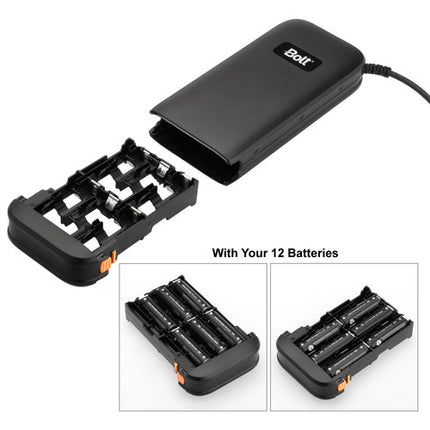 Bolt P12 Pack de Batería Compacto para Flashes Nikon 12 Pilas AA y 800 Disparos