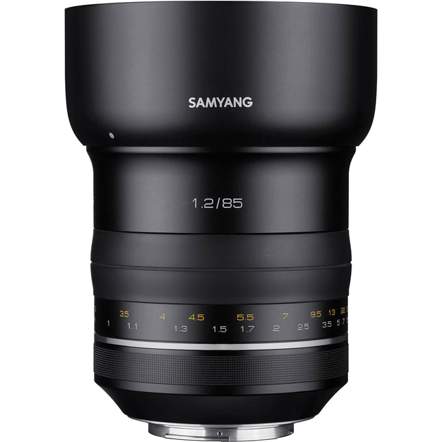 Samyang XP 85mm f 1.2 objetivo para Canon EF apertura f 1.2 a f 16 con parasol y tapas