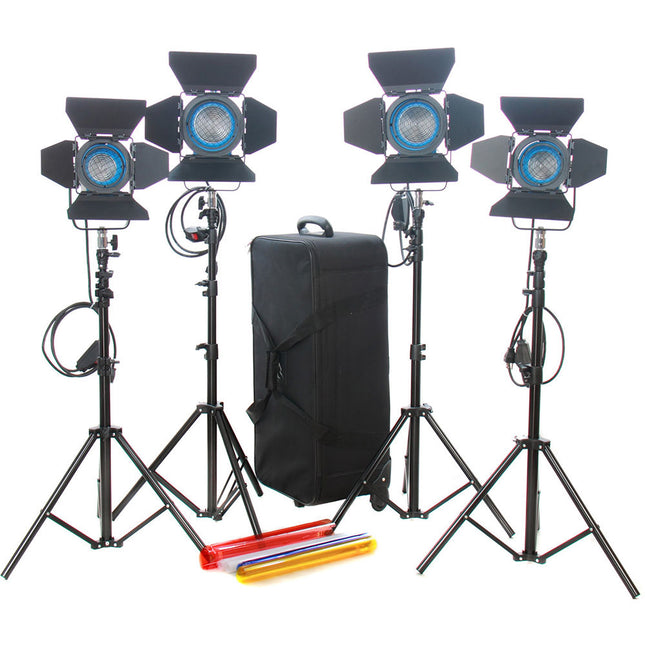 CAME-TV Kit de Iluminación Fresnel 4 Luces Tungsteno 3200K dos 650W dos 300W con Accesorios