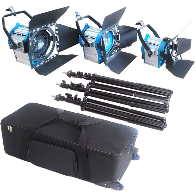CAME-TV Kit de Iluminación Studio 3 Fresnel Tungsteno 300W 650W 1000W y Trípodes 11'