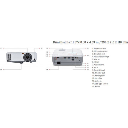ViewSonic PA503W Proyector DLP WXGA 4000 lúmenes mando y cable VGA