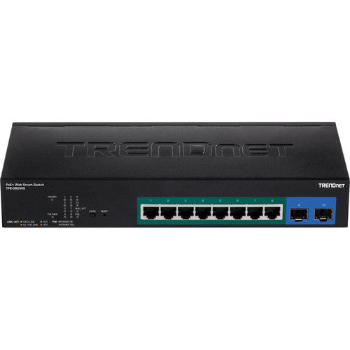 TRENDnet TPE-082WS Switch Administrable Gigabit PoE+ 8 Puertos 2 SFP 75W Incluye Kit Rack