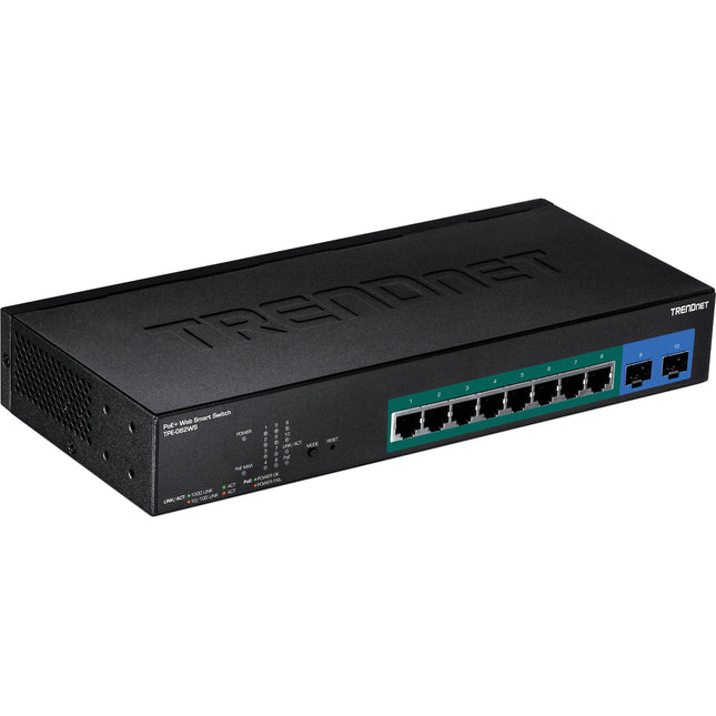 TRENDnet TPE-082WS Switch Administrable Gigabit PoE+ 8 Puertos 2 SFP 75W Incluye Kit Rack