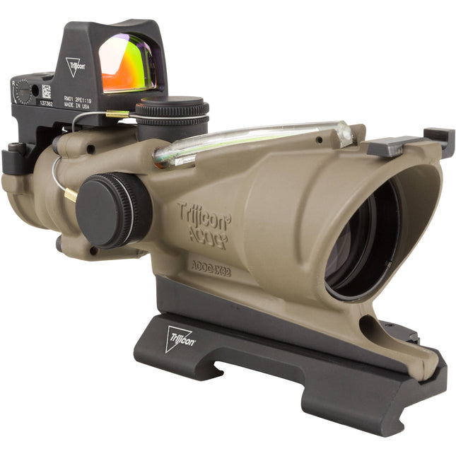 Trijicon 4x32 ACOG Visor Rifle Dual Iluminado Retícula 5.56 Verde and Mira Punto Rojo 3.25 MOA