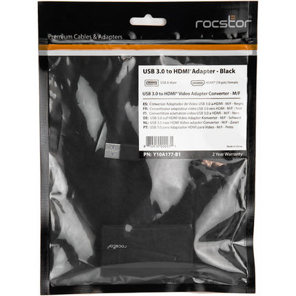 Adaptador Rocstor USB Tipo-A 3.0 a HDMI 6" Resolución 1920 x 1200