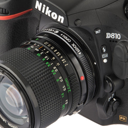 Vello Adaptador de Lente Canon FD a Montura Nikon F con Elemento Óptico Recubierto y Foco Infinito