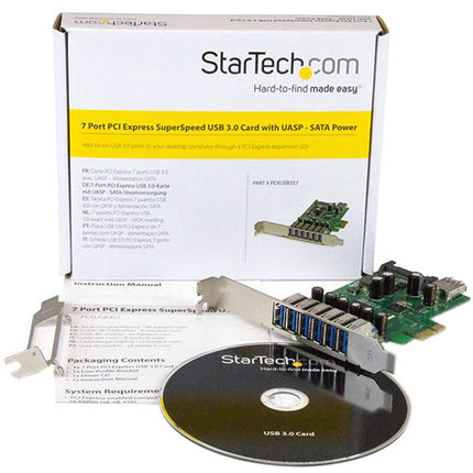 StarTech Tarjeta USB 3.0 PCI Express 7 Puertos 900mA Bajo Perfil