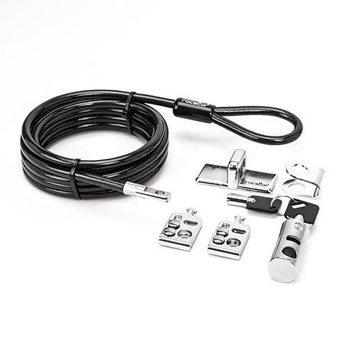 Rocstor Rocbolt Kit de Seguridad para Escritorio con Cable de Acero 8' y Placas de Anclaje
