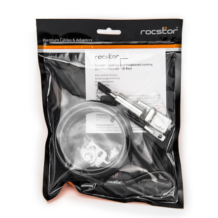 Rocstor Rocbolt Kit de Seguridad para Escritorio con Cable de Acero 8' y Placas de Anclaje