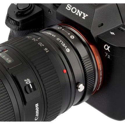 Vello Adaptador de Lente Canon EF EF-S a Sony E con Control de Apertura Diáfragma Manual y Construcción de Aleación de Zinc