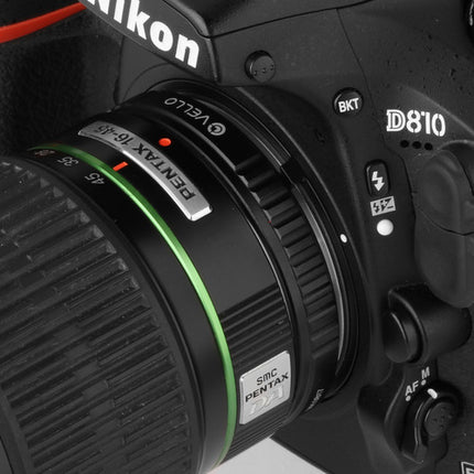 Vello Adaptador de Lente Pentax K a Nikon F Montura con Enfoque Infinito y Cristal Óptico Recubierto