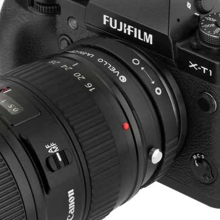 Adaptador de objetivo Vello Canon EF EF-S a Fujifilm X con control de diafragma