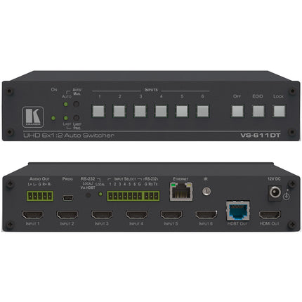 Kramer VS-611DT Switcher HDMI HDBaseT 6x1 Auto con Control IR y PoE
