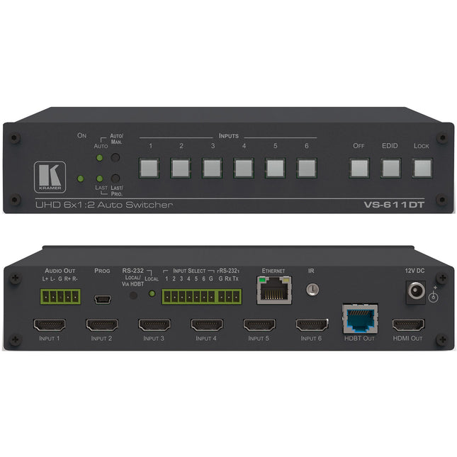 Kramer VS-611DT Switcher HDMI HDBaseT 6x1 Auto con Control IR y PoE
