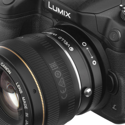 Vello Adaptador de Lente Canon EF EF-S a Micro Cuatro Tercios con Control de Apertura y Enfoque Infinito