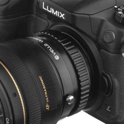 Vello Adaptador de Lente Canon EF EF-S a Micro Cuatro Tercios con Macro y Foco Infinito