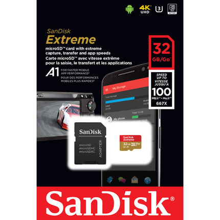 SanDisk 32GB Extreme UHS-I microSDHC Tarjeta de Memoria 100MBs Velocidad y Adaptador SD