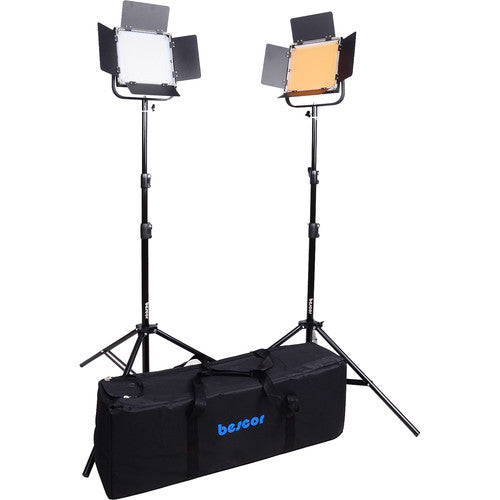 Bescor FP-900 Kit de Iluminación LED Bi-Color 2 Luces con Batería 90+ CRI