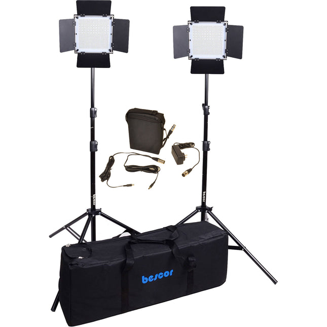Bescor FP-900 Kit de Iluminación LED Bi-Color 2 Luces con Batería 90+ CRI