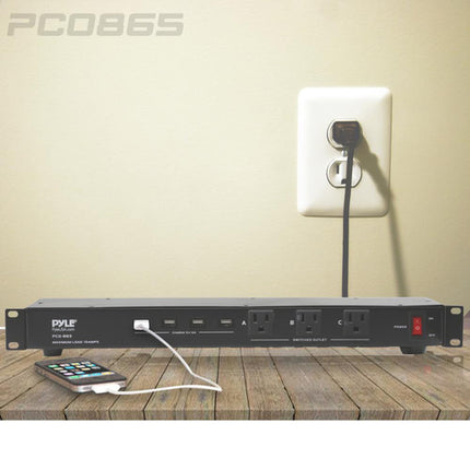 Pyle Pro PCO865 Protector de sobretensión rack 19 tomas 15A 15 pies cable USB