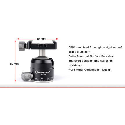 Sunwayfoto XB-28 Cabezal de Bola Bajo Perfil Capacidad 9.9 lb Altura 2.6"