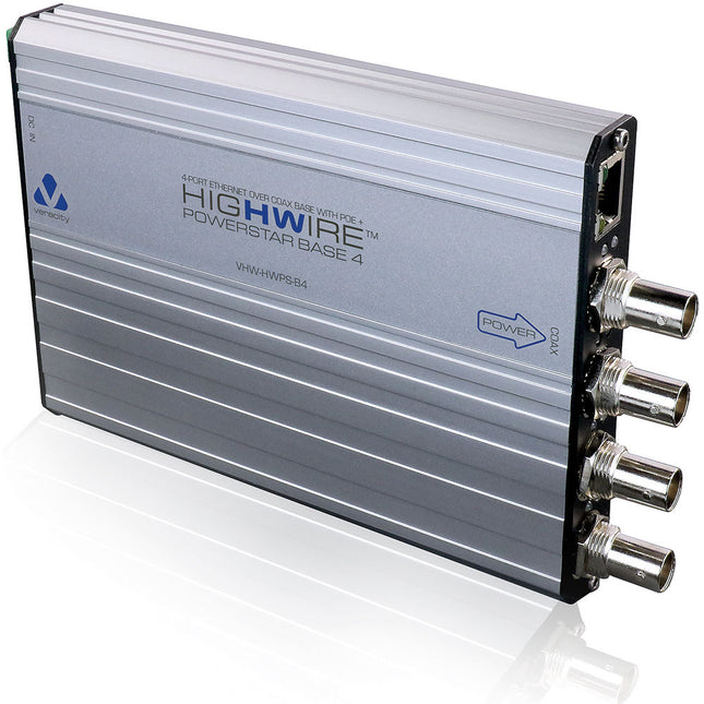 Veracity HIGHWIRE Unidad Base PowerStar 4 Puertos Ethernet sobre Coax 25W PoE compatible RG59 y RG11