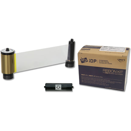 Cinta IDP YMCFKO Full Color para impresoras SMART-51 200 tarjetas con panel fluorescente y rodillo de limpieza