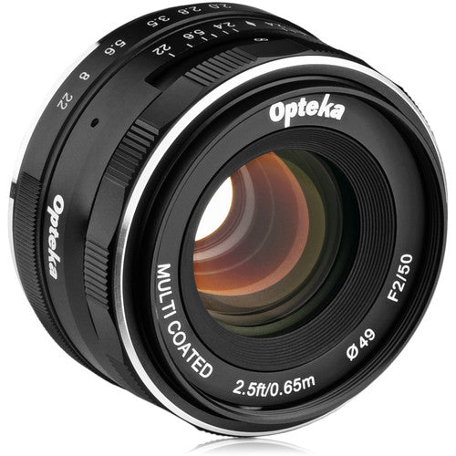 Opteka 50mm f/2 Lente para Fujifilm X Montura APS-C con Fundas y Bolsa