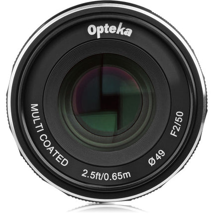 Opteka 50mm f/2 Lente para Fujifilm X Montura APS-C con Fundas y Bolsa