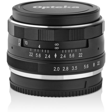 Opteka 50mm f/2 Lente para Fujifilm X Montura APS-C con Fundas y Bolsa