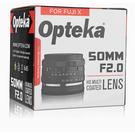 Opteka 50mm f/2 Lente para Fujifilm X Montura APS-C con Fundas y Bolsa