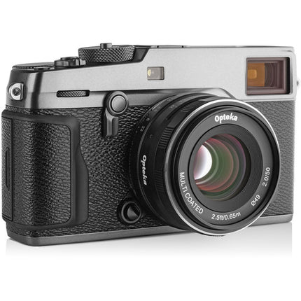 Opteka 50mm f/2 Lente para Fujifilm X Montura APS-C con Fundas y Bolsa