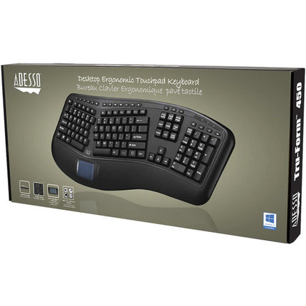 Adesso TruForm 450 Teclado ergonómico USB con Touchpad integrado y reposamuñecas