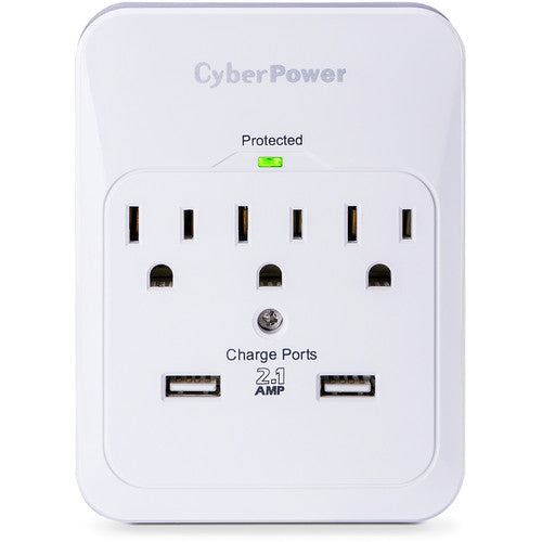 CyberPower Pro Protector de Sobretensión 3 Tomas 600 Julios 2 Puertos USB