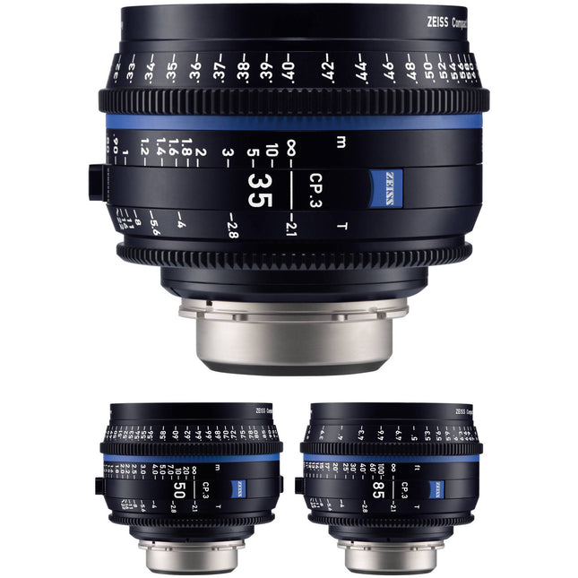 ZEISS CP.3 Kit de 3 lentes Prime EF Mount Full Frame T2.1 Feet