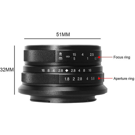 7Artisans 25mm f1.8 Lente para Micro Cuatro Tercios Distancia 7.1"
