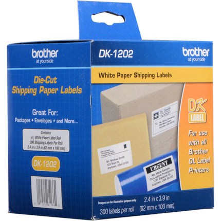 Brother DK1202 Etiquetas de papel troqueladas blancas 300 etiquetas 2.4 x 3.9 pulgadas para Brother QL