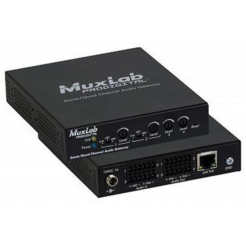 MuxLab Dante Gateway de Audio PoE de Cuatro Canales con Ancho de Banda 20Hz-20kHz