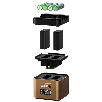 hahnel Professional Charger PROCUBE2 Cargador para Baterías Olympus carga 2 Li-Ion y 4 AA con Puerto USB