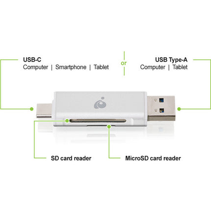IOGEAR USB Type-C Duo Lector y Escritor de Tarjetas USB 3.1 y UHS-I 104 MB/s