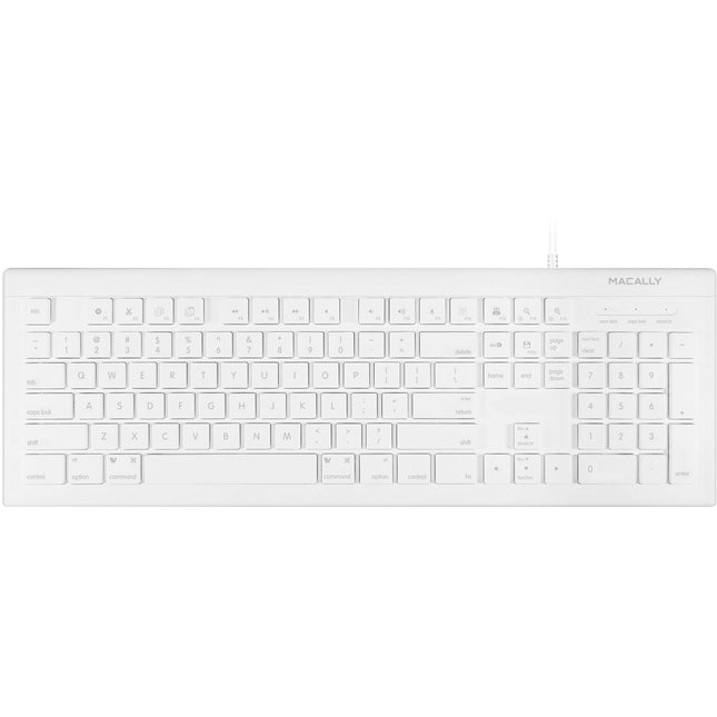 Macally Teclado USB Blanco 103 Teclas Teclas de Acceso Rápido y Perfil Bajo