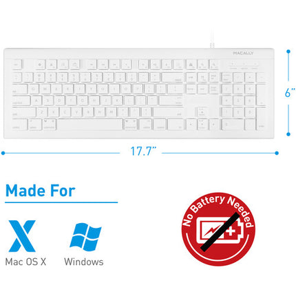 Macally Teclado USB Blanco 103 Teclas Teclas de Acceso Rápido y Perfil Bajo
