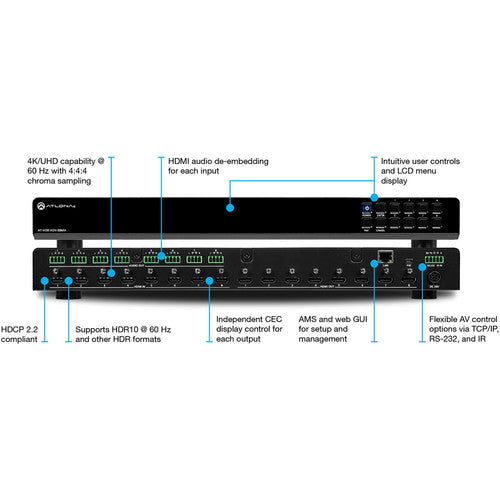 Atlona AT-HDR-H2H-88MA Matriz HDMI 8x8 UHD 4K HDR con Control IR y Soporte Rack 19"