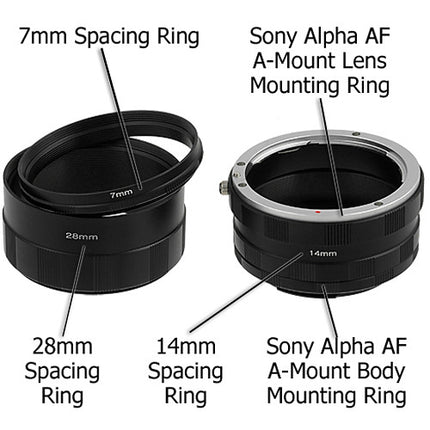 FotodioX Juego de Tubos de Extensión Macro para Sony A-Mount con 7 14 y 28mm